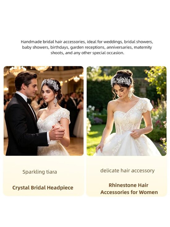 Women Silver Handmade Rhinestone Bridesmaid Leaf Crystal Bridal Fashion Headband